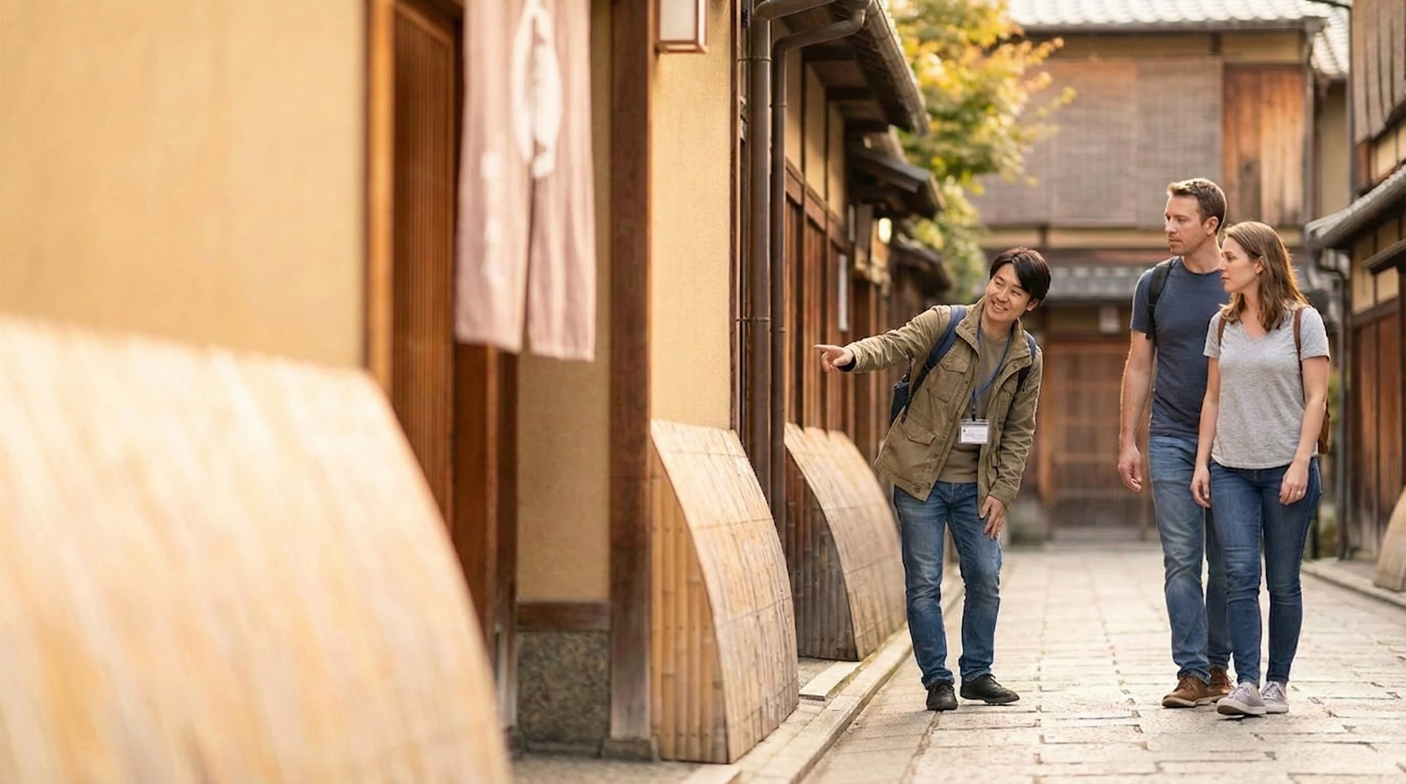 Tour guide showing travelers around Japan